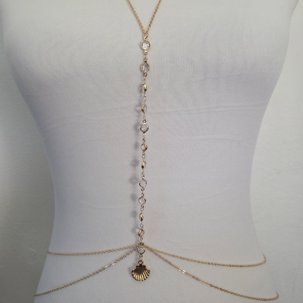Gold Body Chain With Rhinestone And Shell Decor - Picture 3 of 6